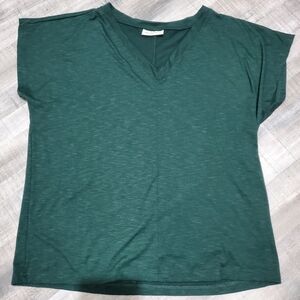 78 & Sunny Green V Neck Top Large Made in USA Dolman Sleeve